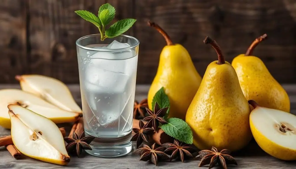 fresh pears and mocktail ingredients
