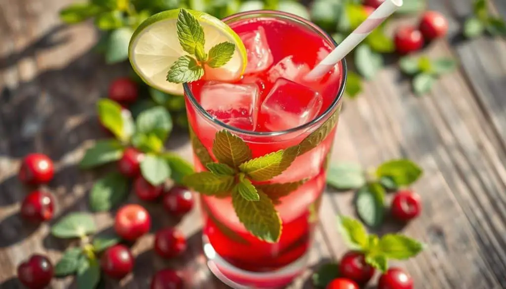 how to make a Cranberry Mint Cooler mocktail