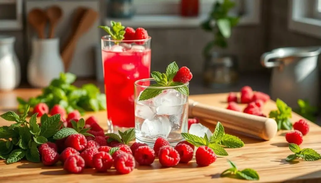 preparing Raspberry Mint Mocktail
