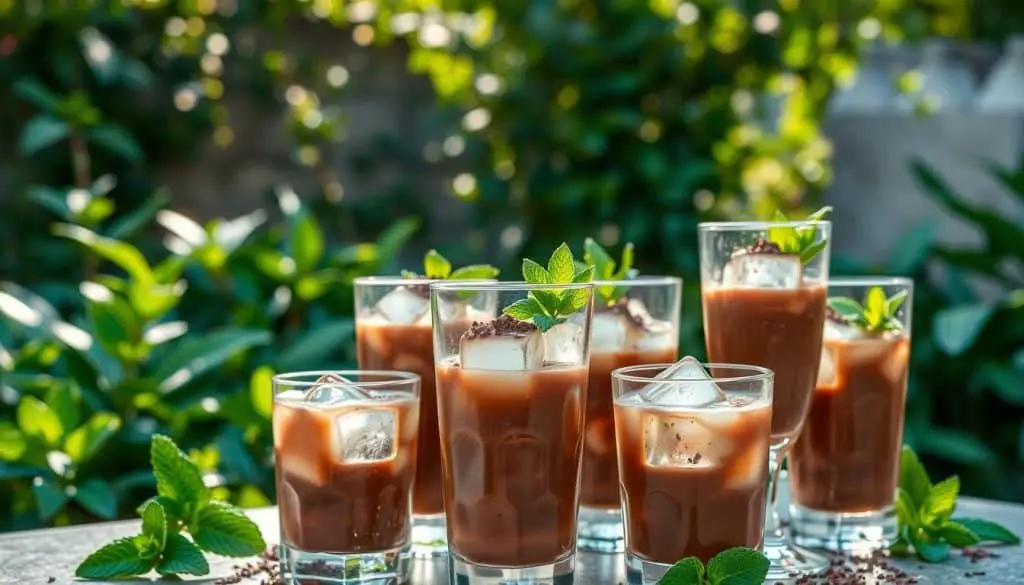 serving chocolate mint mocktails