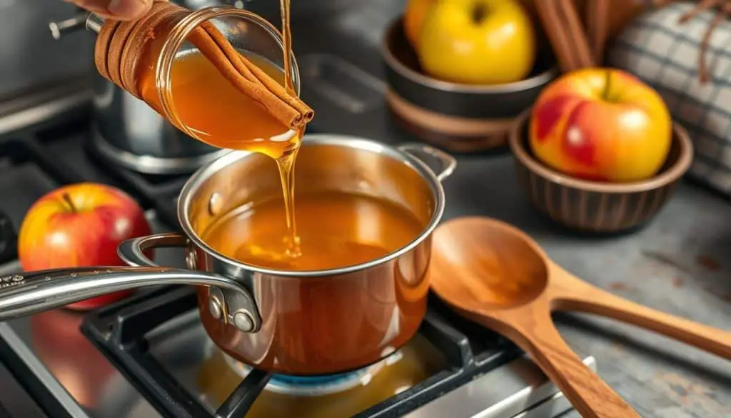 Apple Cinnamon Honey Mocktail syrup preparation