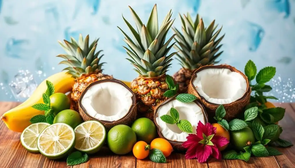 Fresh ingredients for tropical drink perfection