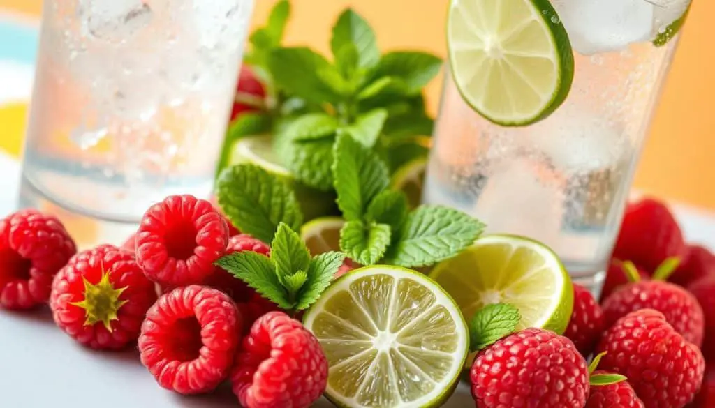 Key ingredients for Raspberry Mint Sparkler Mocktail