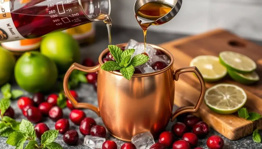 Maple Cranberry Mule Mocktail preparation