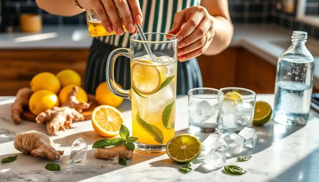 Preparing Ginger Beer Mocktail