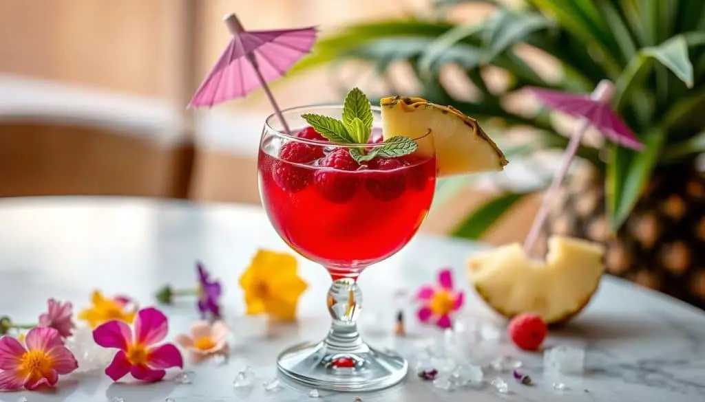 Serving Raspberry Pine Mocktail with aesthetic garnishing ideas