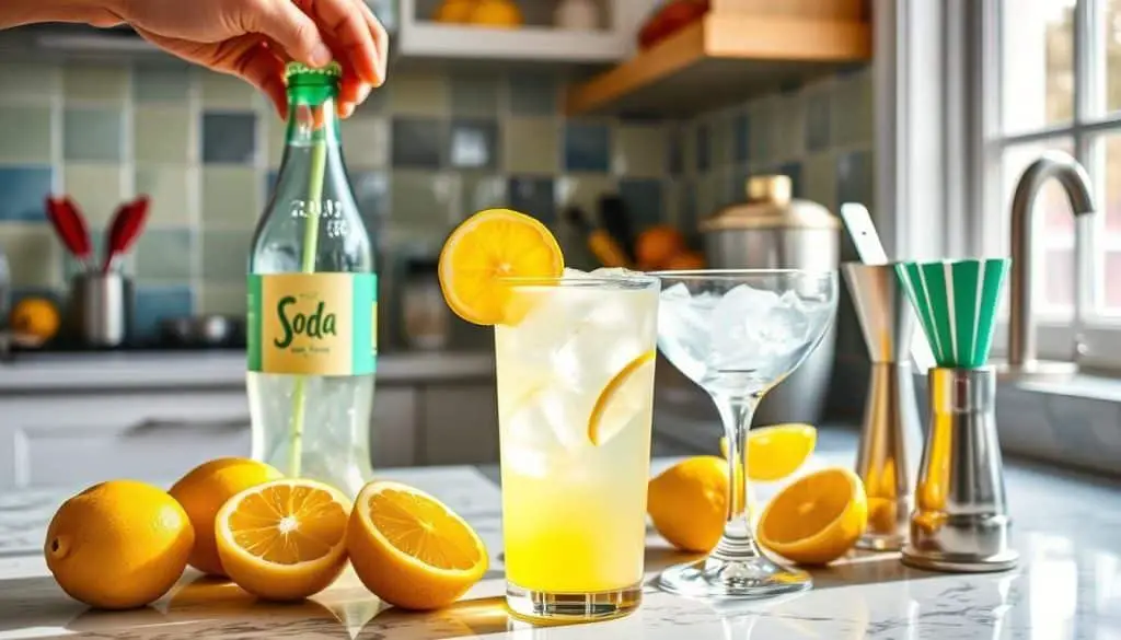 Sparkling Lemon Drop Mocktail preparation