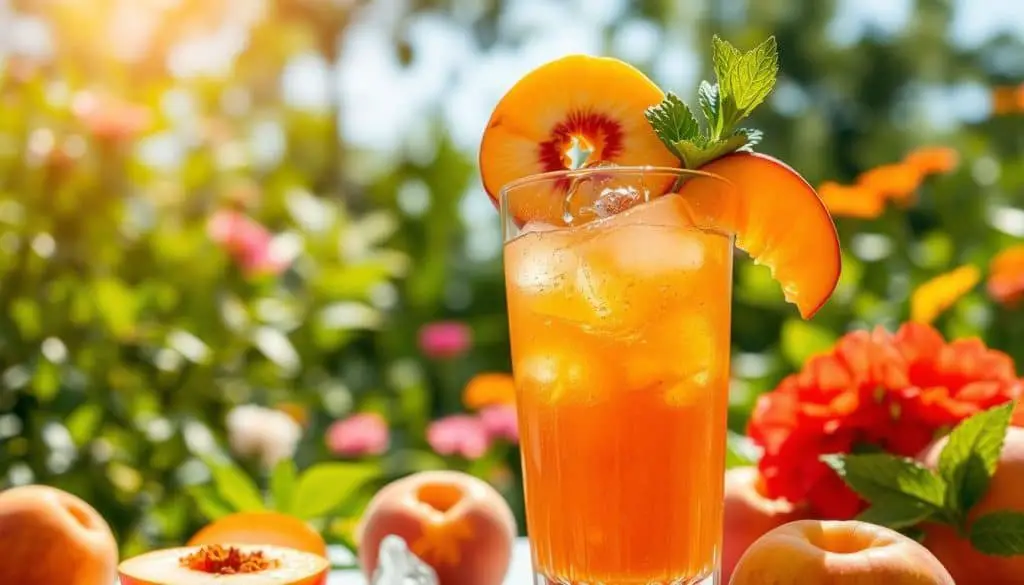 Summer Drinks including Peach Iced Tea Mocktail