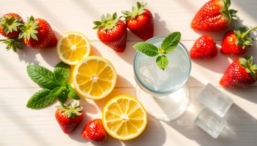 essential ingredients for the Strawberry Lemon Spritz Mocktail