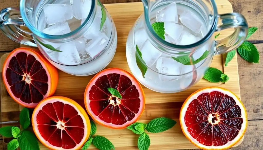 fresh ingredients in blood orange mocktail