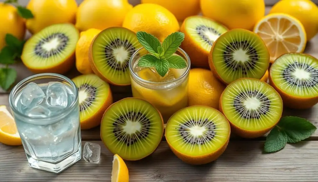 fresh kiwi and lemon juice mocktail ingredients