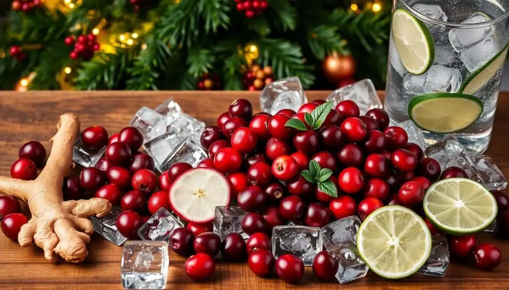 ingredients for cranberry ginger sparkler mocktail
