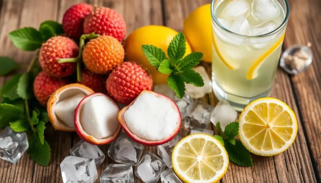 ingredients for lychee lemonade mocktail