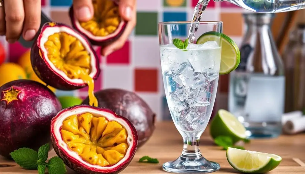 passionfruit sparkler mocktail preparation