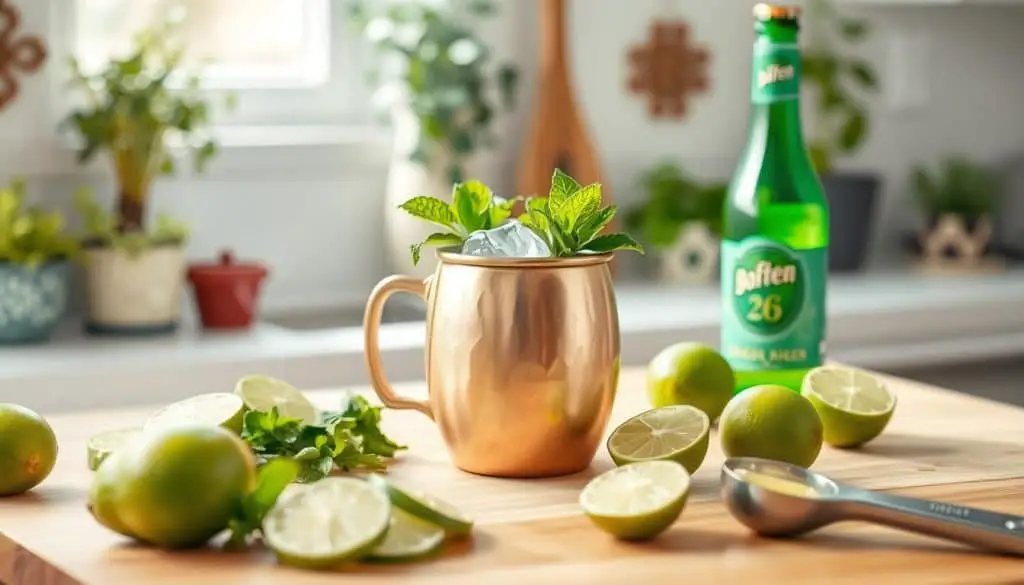 preparation of Virgin Moscow Mule mocktail recipe