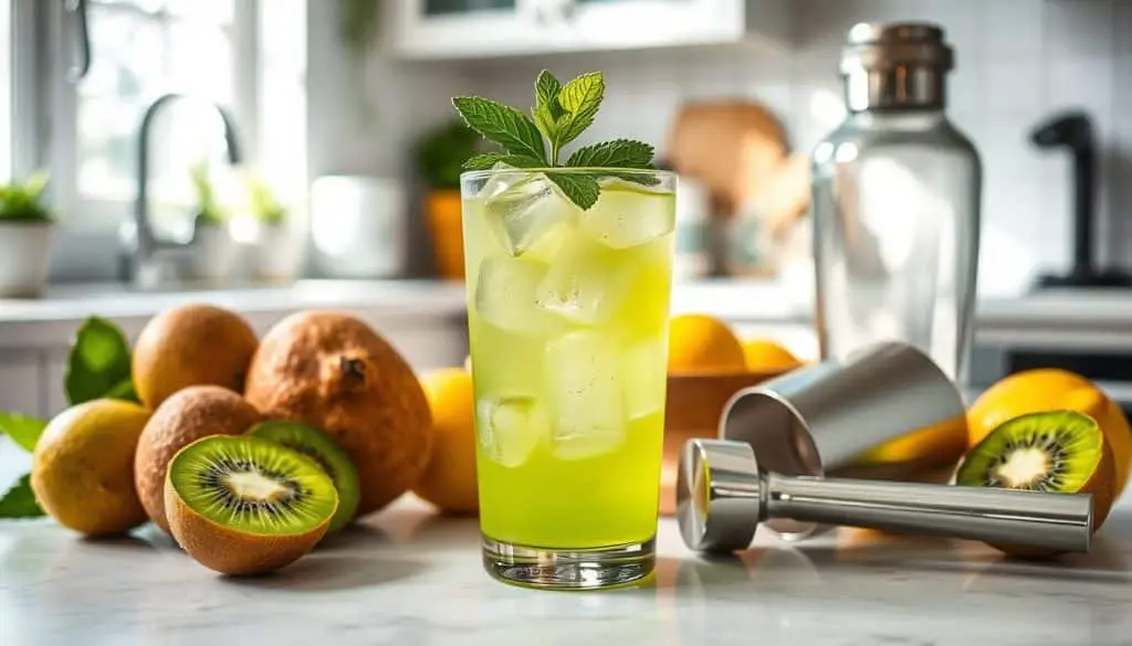 prepare mocktail with kiwi drinks