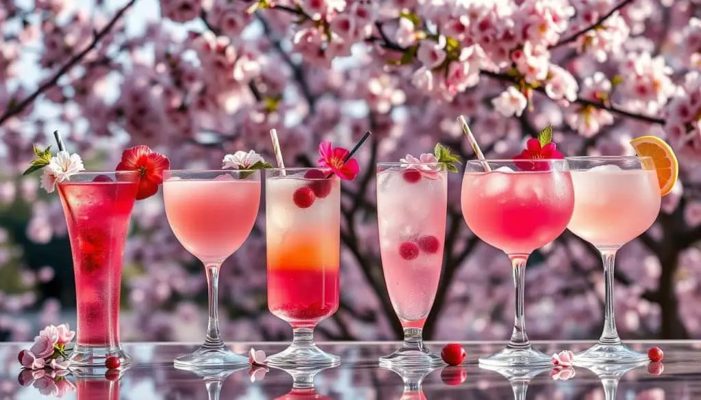 variations of mocktails with cherry blossom theme