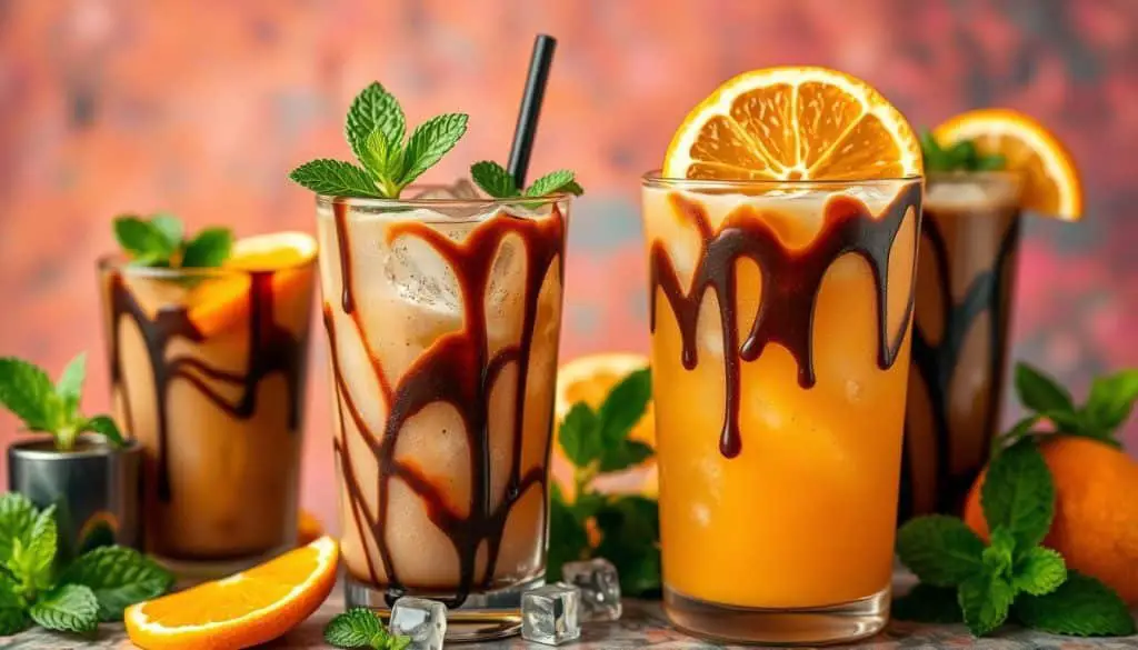 variations of mocktails with mint chocolate and orange chocolate flavors