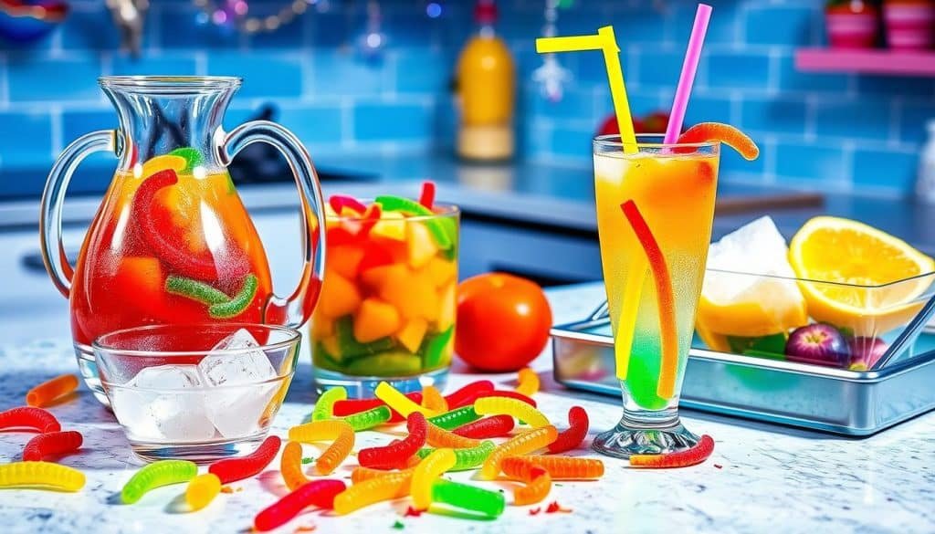 Gummy Worm Punch Mocktail preparation steps