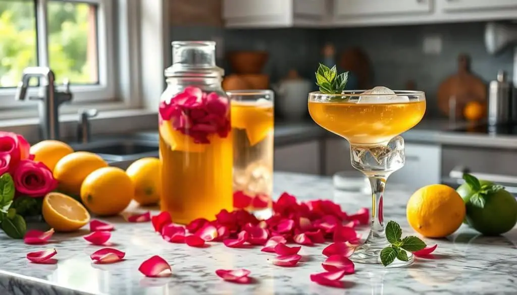 Honey Rose Mocktail preparation
