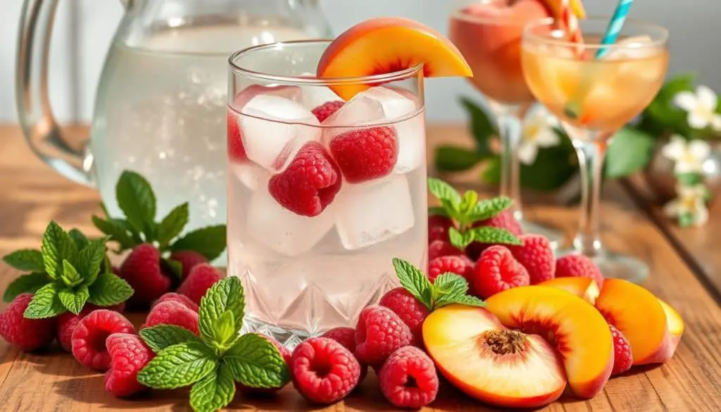 Key ingredients for Raspberry Peach Mocktail
