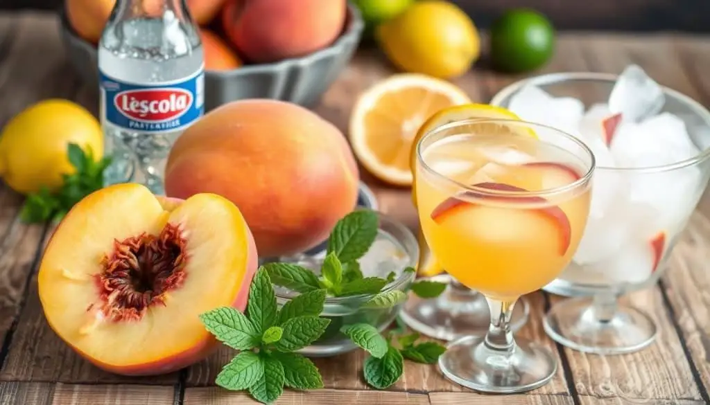 Key ingredients for peach drinks and fruit punch