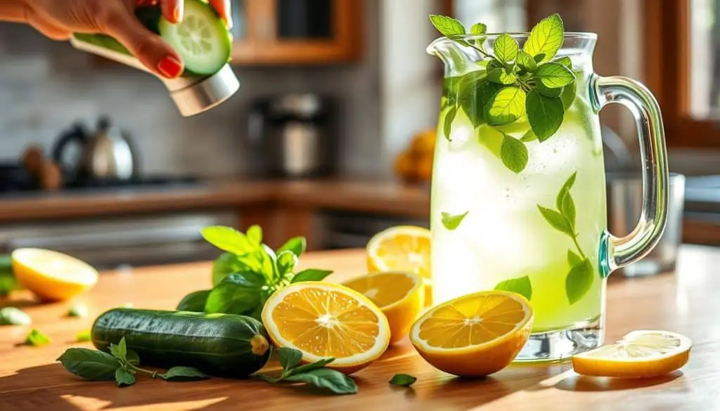 Refreshing drinks with cucumber juice preparation