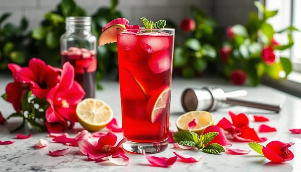 Rose Hibiscus Mocktail preparation