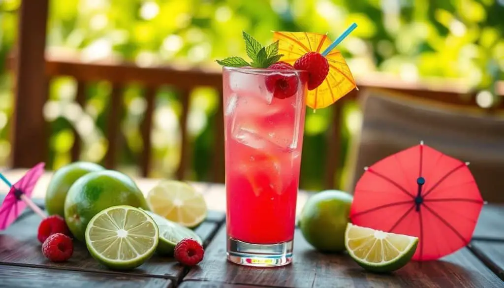 Serving raspberry limeade mocktail presentation