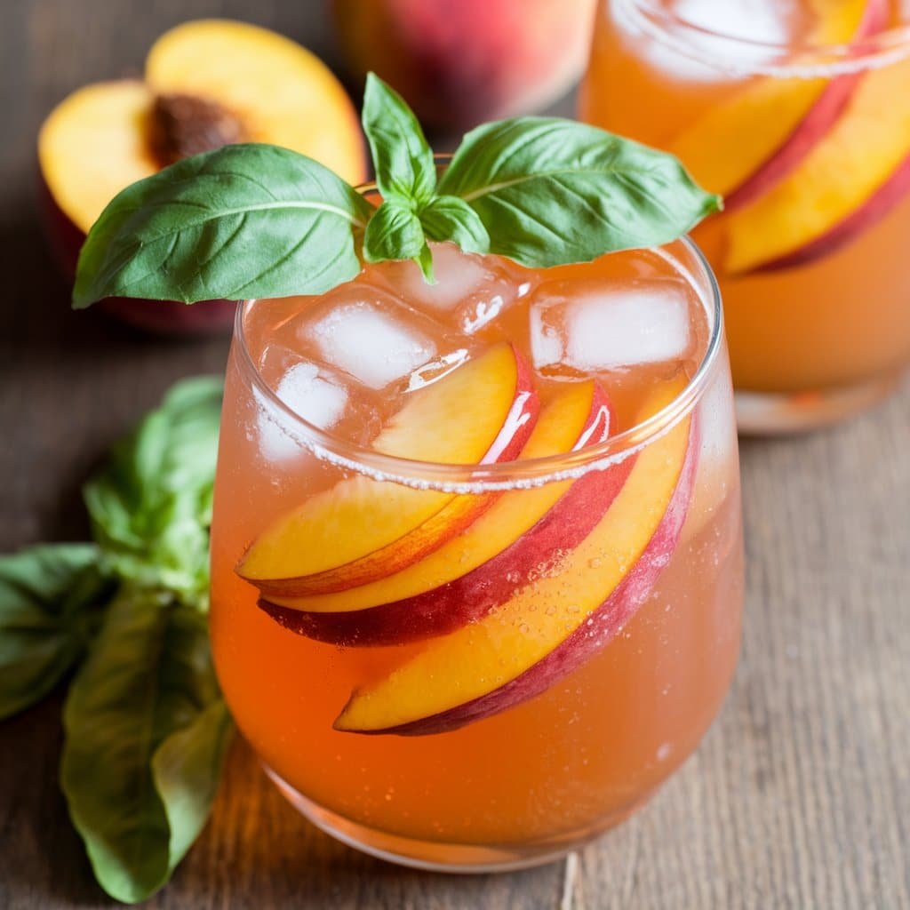 Sparkling Peach Basil Mocktail