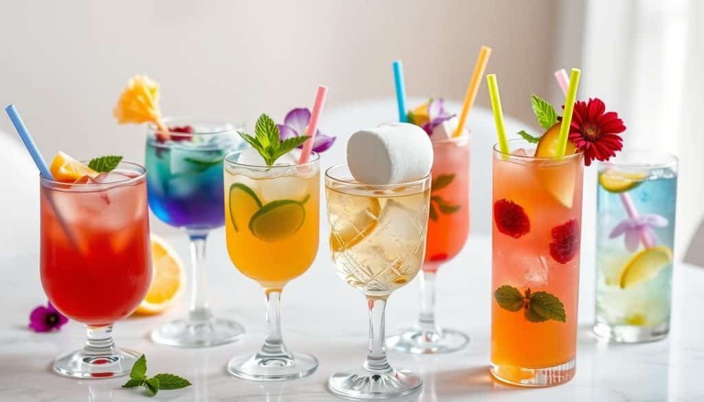 creative presentation of mocktails with garnishes