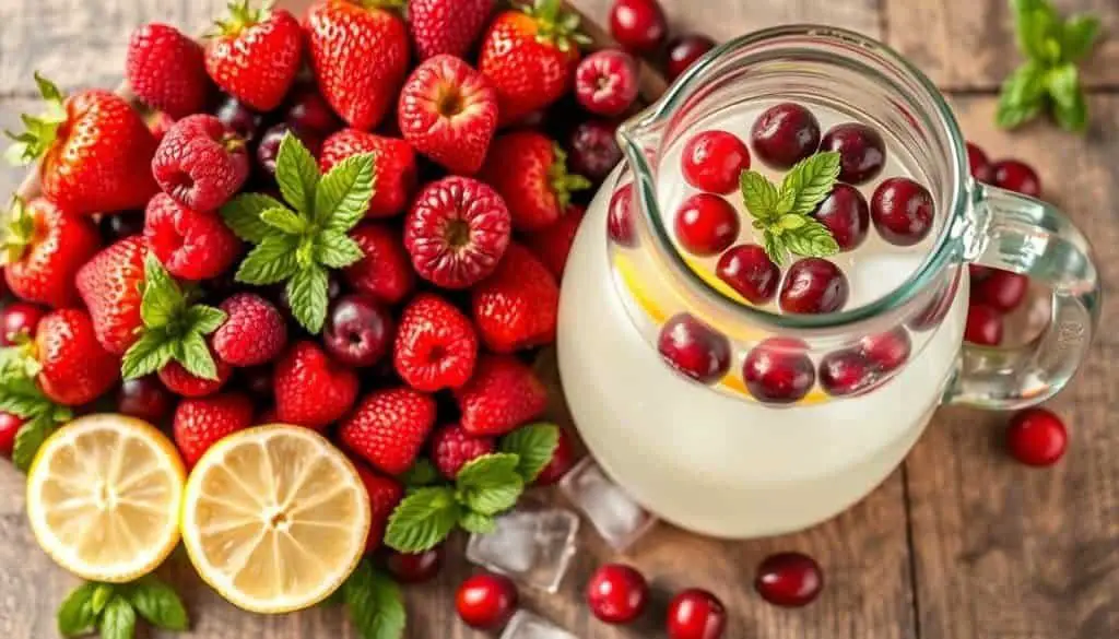 ingredients for Red Berry Lemonade Mocktail