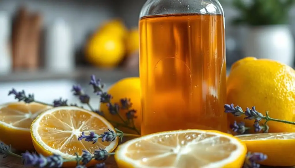lavender syrup and fresh lemon juice ingredients for lavender mocktail