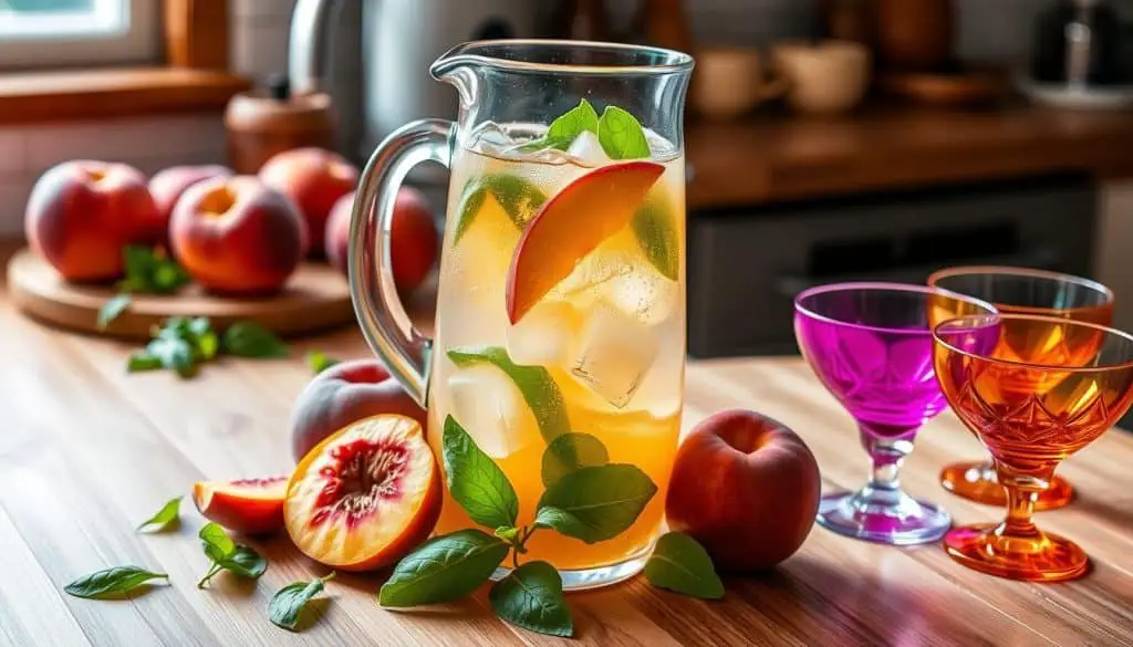 peach basil mocktail preparation