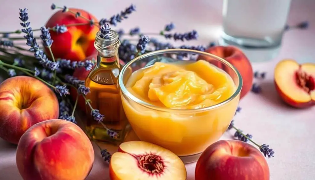 peach puree and lavender syrup mocktail ingredients