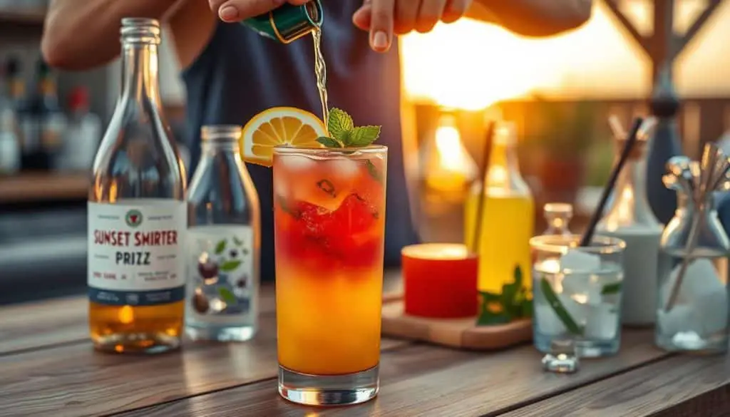 preparation of a sunset spritz mocktail