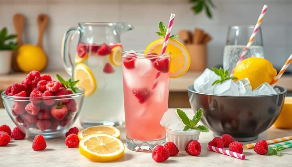 raspberry lemonade mocktail preparation steps