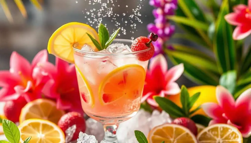 refreshing tropical flavors in Lychee Lemon Fizz Mocktail