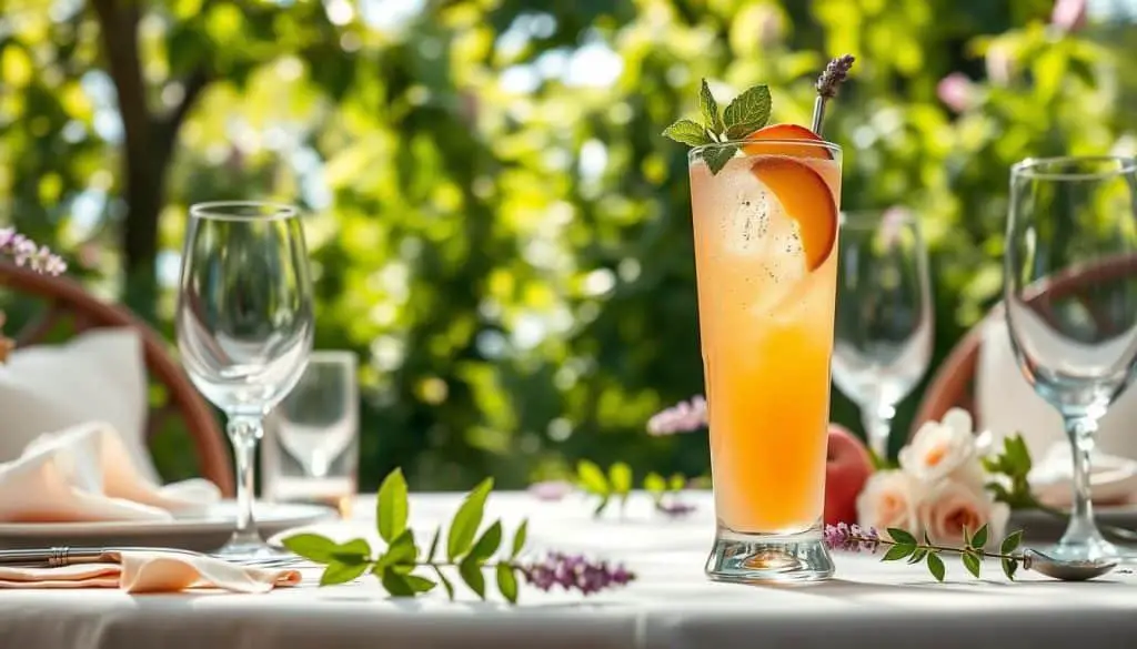 serving peach lavender mocktail
