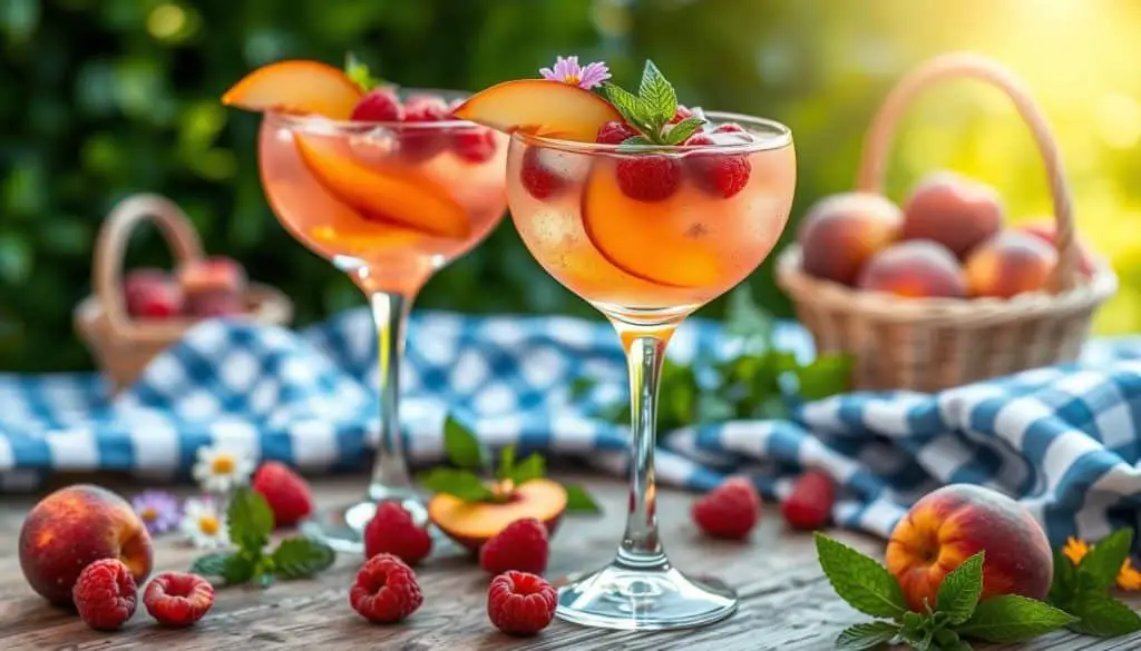 serving suggestions for Raspberry Peach Fizz Mocktail