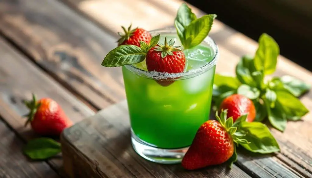 strawberry basil margarita garnish