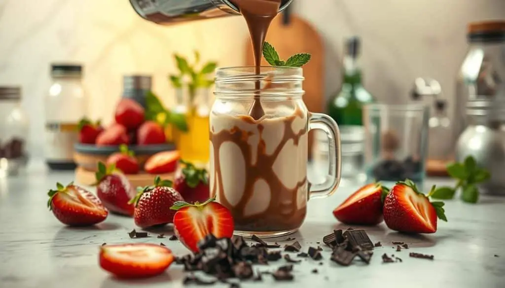 chocolate strawberry milk mocktail preparation