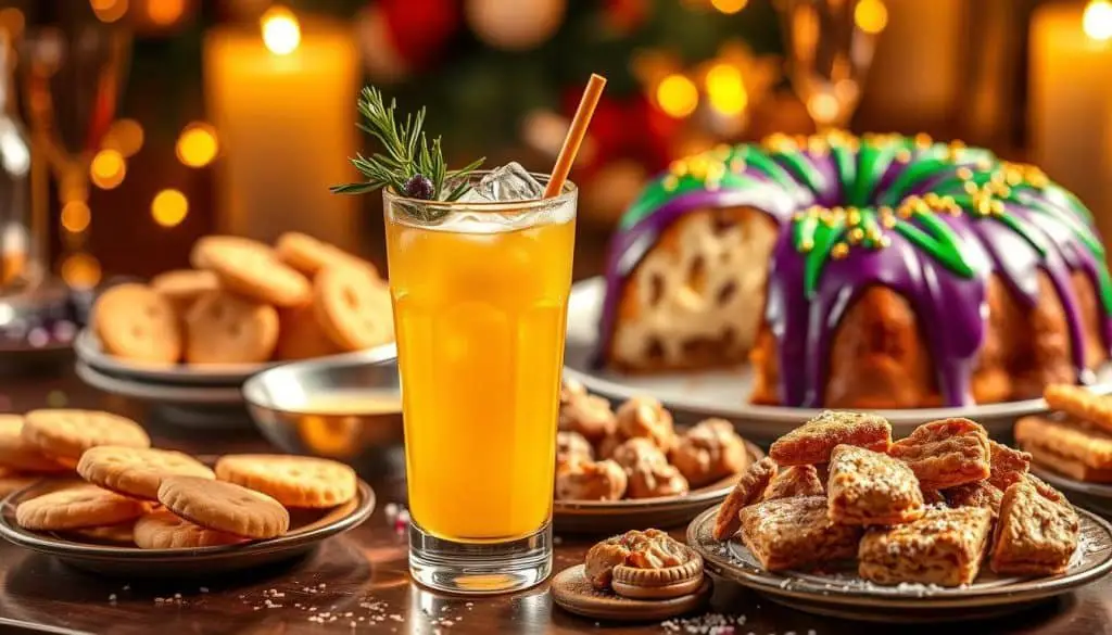 pairing festive foods with King Cake Cooler Mocktail