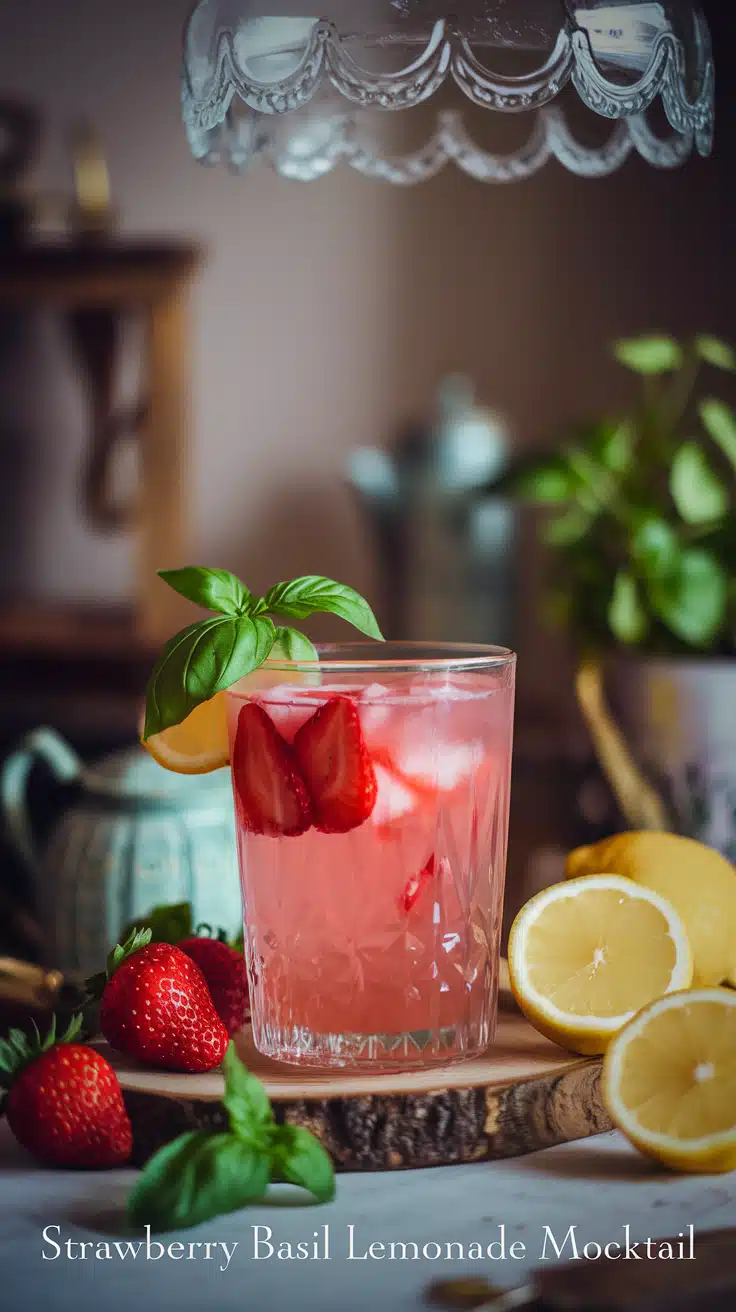 Strawberry Basil Lemonade Mocktail