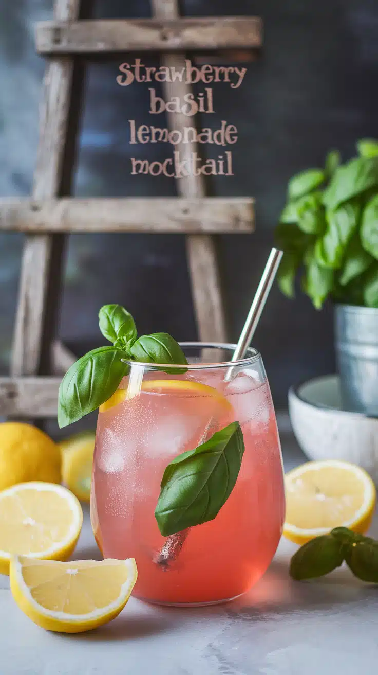 Strawberry Basil Lemonade Mocktail