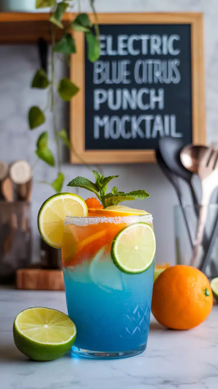 Electric Blue Citrus Punch Mocktail