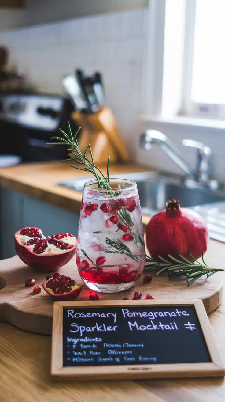 Rosemary Pomegranate Sparkler Mocktail